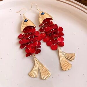 Red Fish Gold Earrings
